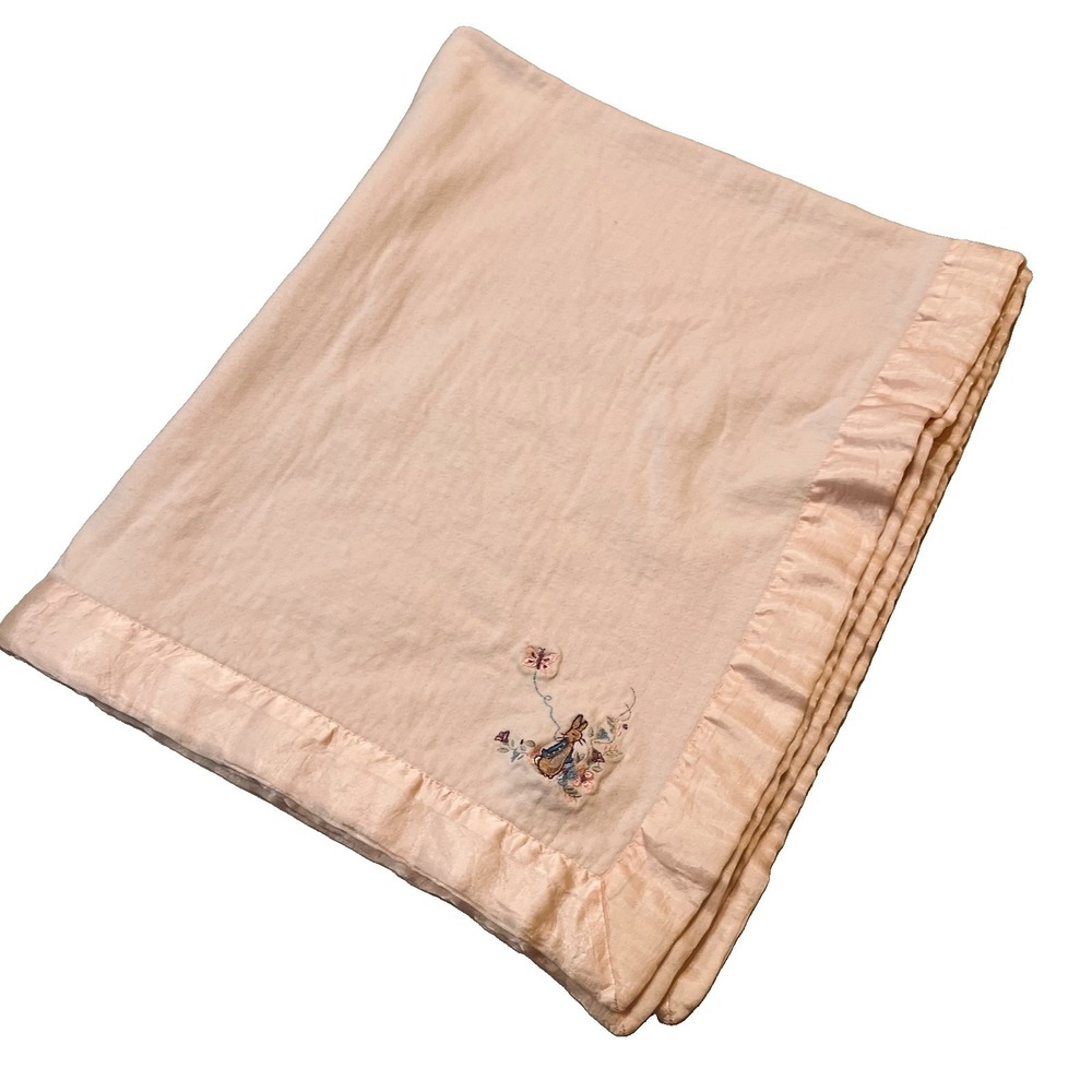 Frederick Warne Vtg 2004 Beatrix Potter Cotton Baby Blanket Satin Trim Embroider
